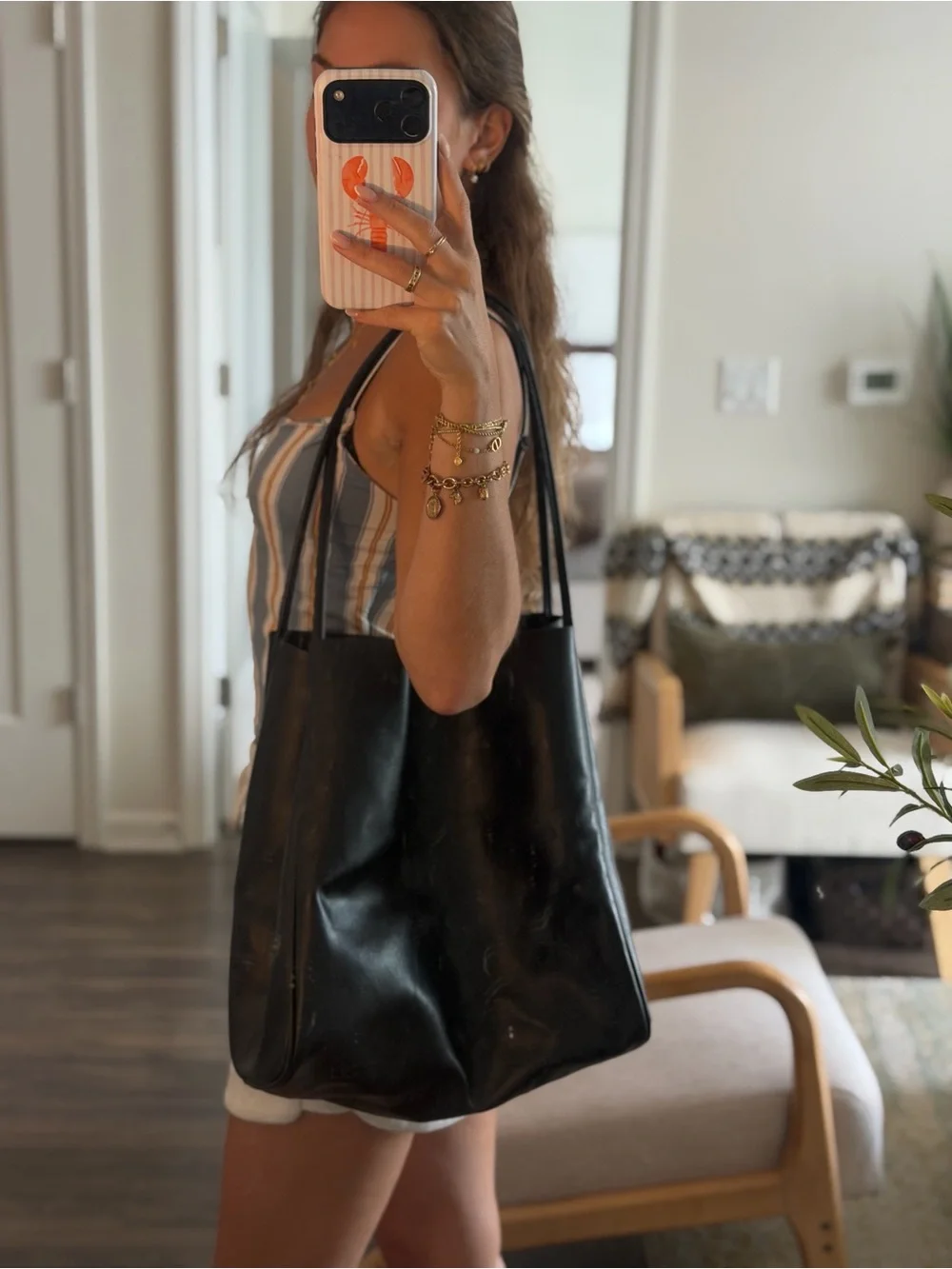 Black Leather Tote Bag Slouchy